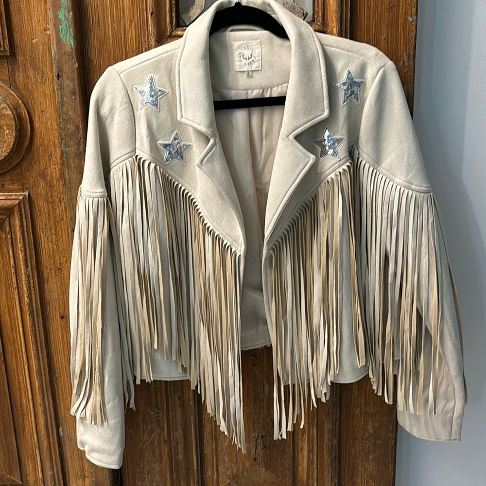 Fantastic Fawn faux suede fringe jacket. NWOT